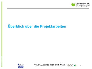 Prof. Dr. J. Wendt/ Prof. Dr. D. Wendt 2
Überblick über die Projektarbeiten
 
