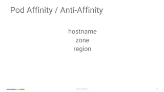 68Google Cloud Platform
Pod Affinity / Anti-Affinity
hostname
zone
region
 