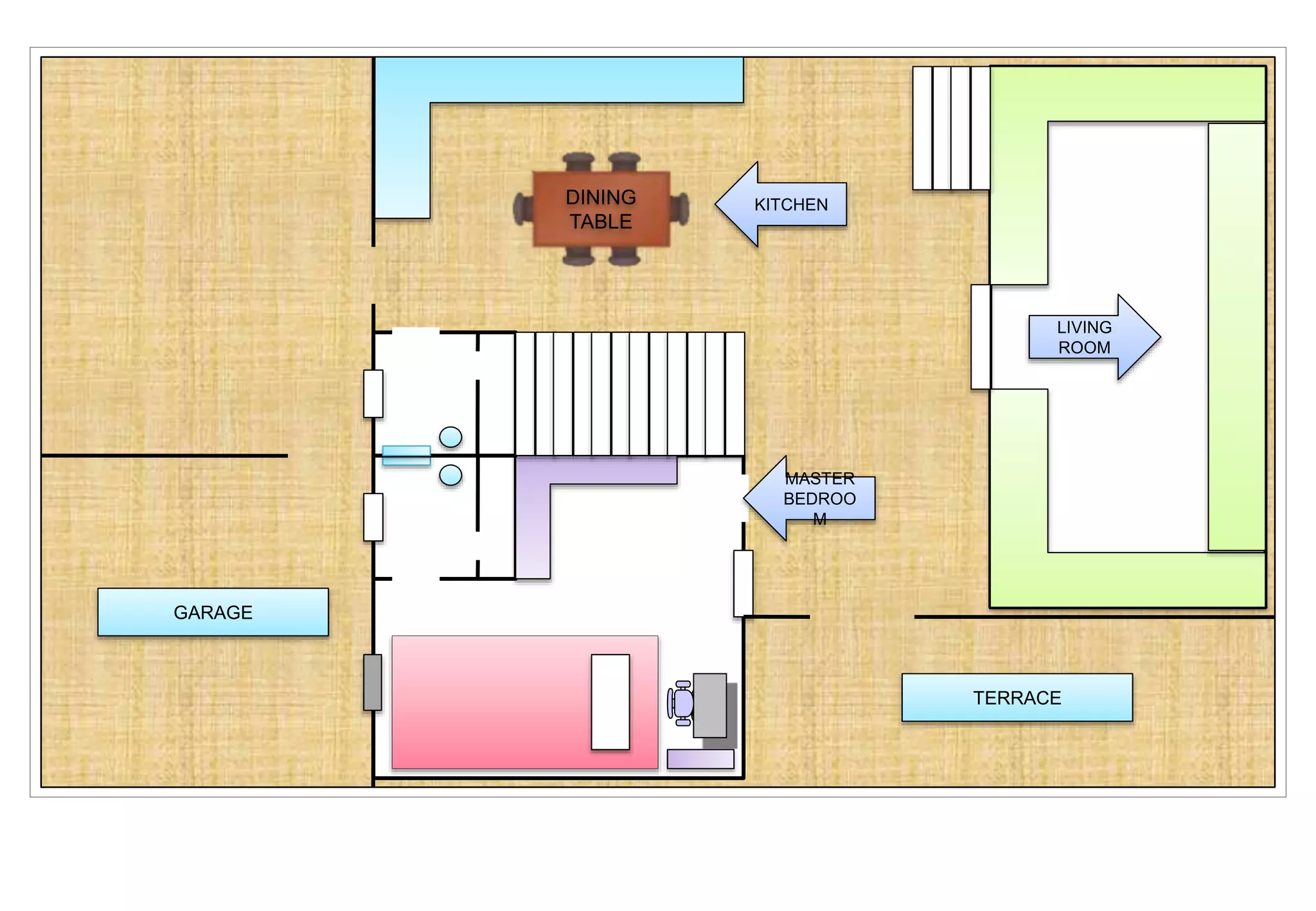 LIVING
ROOM
MASTER
BEDROO
M
TERRACE
DINING
TABLE
KITCHEN
GARAGE
 