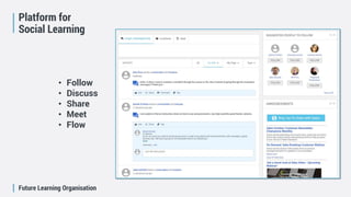 Future Learning Organisation
Platform for
Social Learning
• Follow
• Discuss
• Share
• Meet
• Flow
 