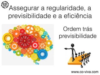 Assegurar a regularidade, a
previsibilidade e a eﬁciência
Ordem trás
previsibilidade
www.co-viva.com
 
