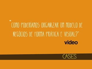 “Como poderíamos organizar Um modelo de
negócios de forma Prática e visual?”
video

CASES

 