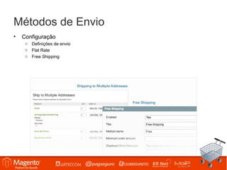 Métodos de Envio
•   Configuração
     o Definições de envio
     o Flat Rate
     o Free Shipping
 