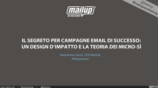 www.mailup.com | #mailupworkshop | @Nazzareno
IL SEGRETO PER CAMPAGNE EMAIL DI SUCCESSO:
UN DESIGN D’IMPATTO E LA TEORIA DEI MICRO-SÌ
Nazzareno Gorni, CEO MailUp
@Nazzareno
 