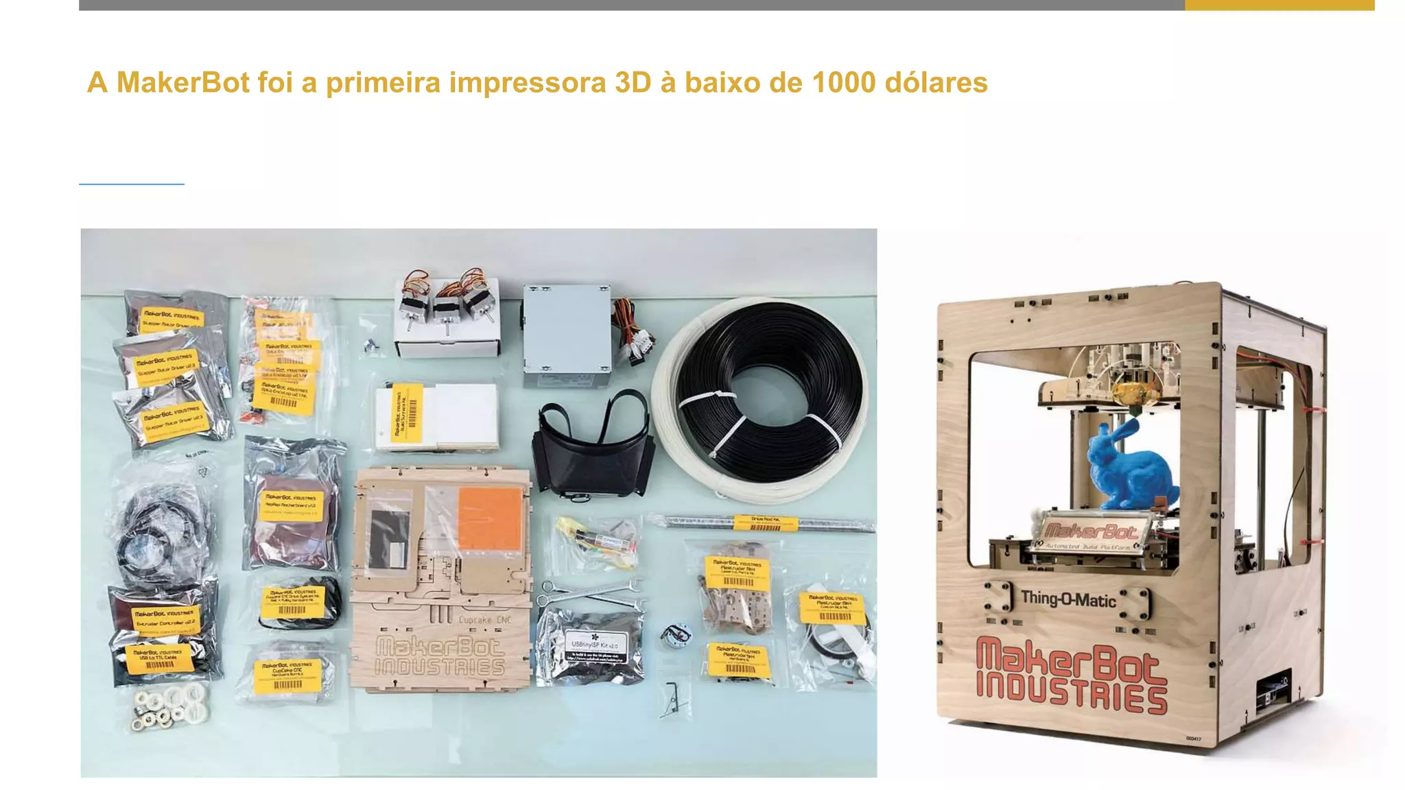A MakerBot foi a primeira impressora 3D à baixo de 1000 dólares
 