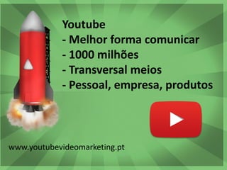 Workshop Marketing Digital | Vasco Marques vascomarques.com
Youtube
- Melhor forma comunicar
- 1000 milhões
- Transversal meios
- Pessoal, empresa, produtos
www.‎youtubevideomarketing‎.pt
 