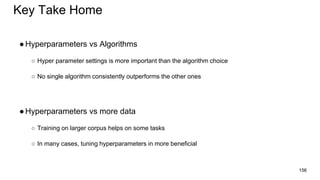 Key Take Home
●Hyperparameters vs Algorithms
○ Hyper parameter settings is more important than the algorithm choice
○ No s...