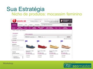 Sua Estratégia 
Nicho de produtos: mocassim feminino 
Hildebrando Trannin Workshop 
 