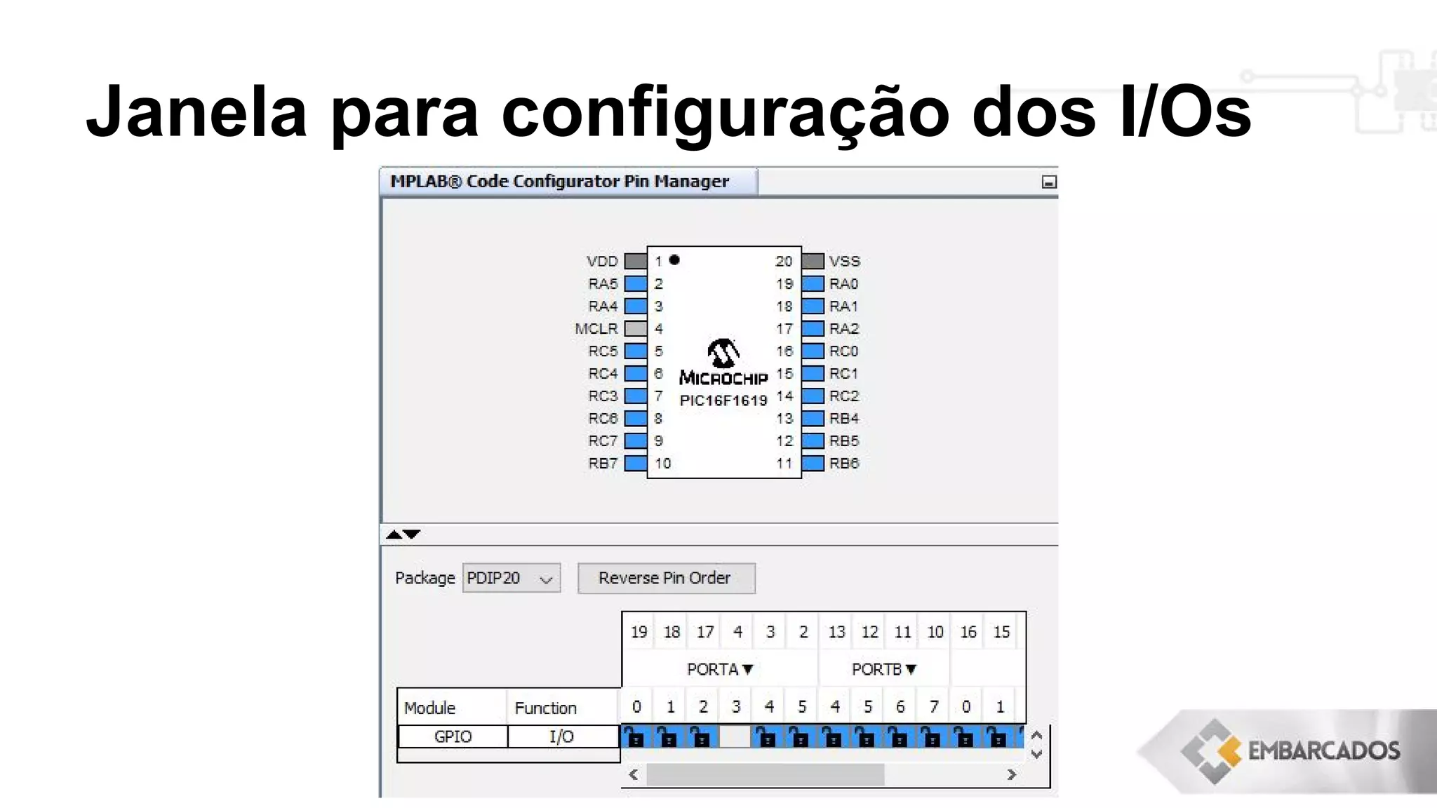 Janela para configuração dos I/Os
 