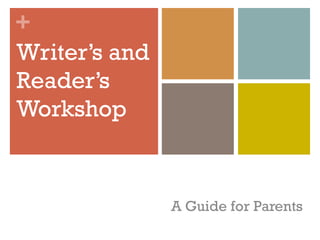 +
Writer’s and
Reader’s
Workshop
A Guide for Parents
 
