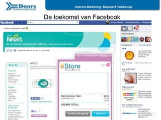 De toekomst van Facebook

        Facebook APPS
Volledige website´s in Facebook


        Social Gaming
         Webwinkels
          Interactie
 