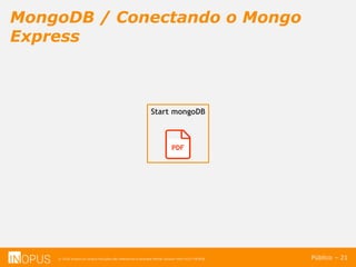 © 2016 Inopus ou Inopus Soluções são referencias a empresa Michel Zarzour Filho 41217787828.
MongoDB / Conectando o Mongo
Express
Público – 21
Start mongoDB
PDF
 