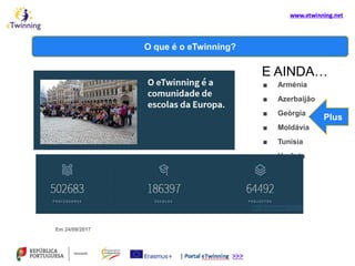 O que é o eTwinning?
Em 24/09/2017
E AINDA…
■ Arménia
■ Azerbaijão
■ Geórgia
■ Moldávia
■ Tunísia
■ Ucrânia
Plus
 
