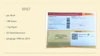 • per Brief
• 198 Seiten
• 1 kg Papier
• 25 Tackerklammern
• Jahrgänge 1990 bis 2014  
•
BRIEF
 