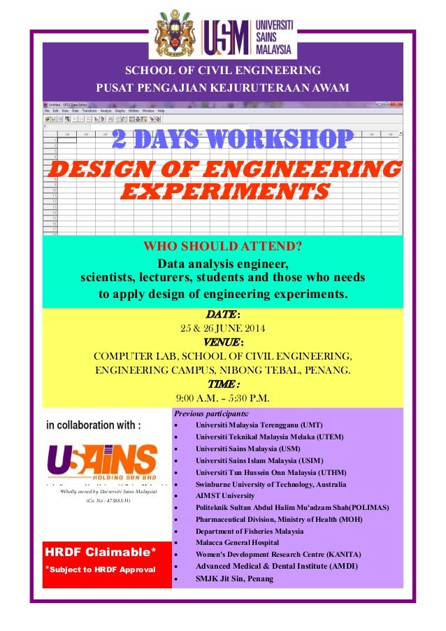 WORKSHOP ON DESIGN OF ENGINEERING EXPERIMENTS JUNE 2014