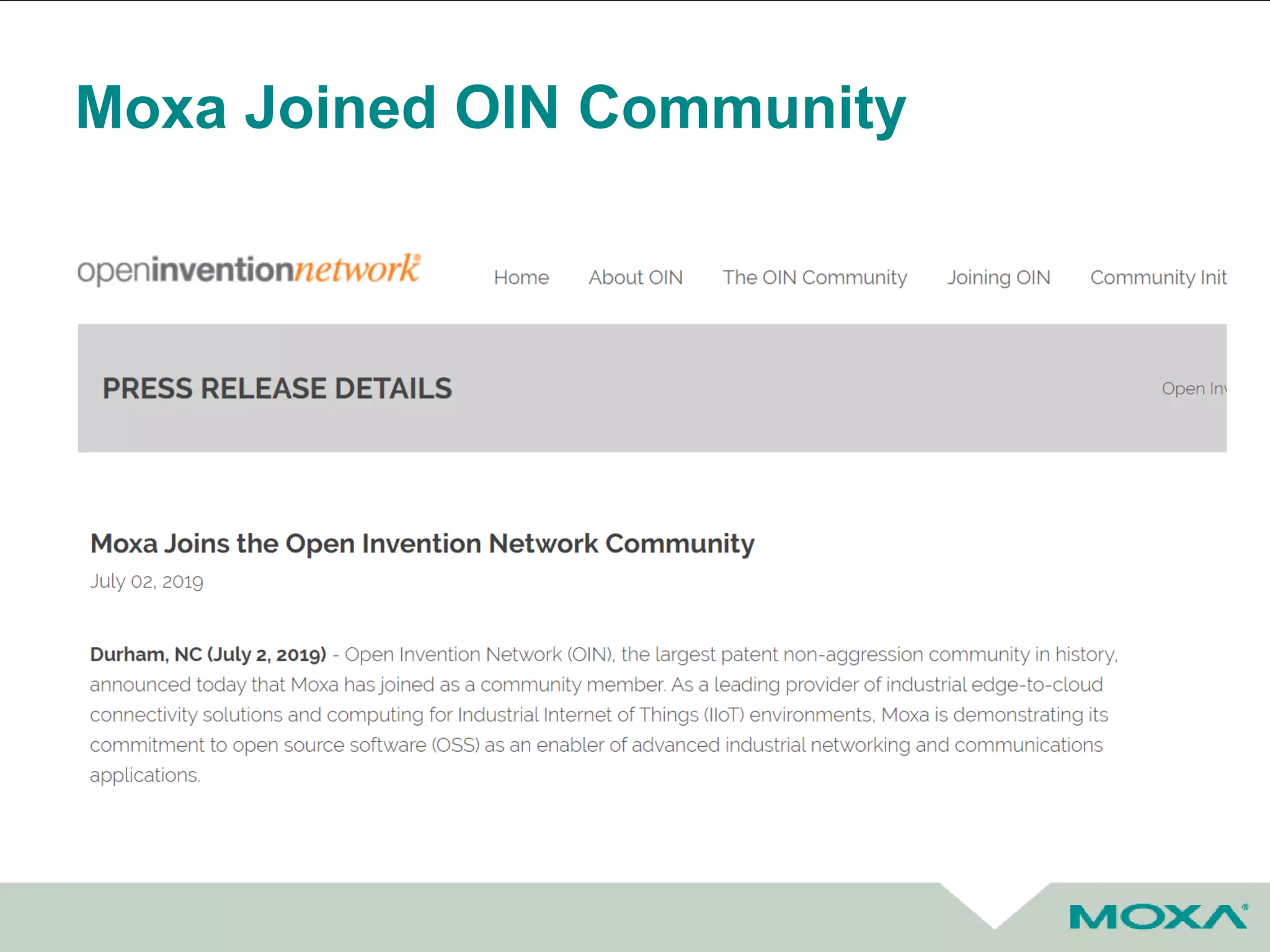 Moxa Joined OIN Community
 