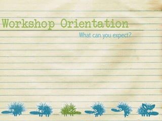 Workshop Orientation
            What can you expect?
 