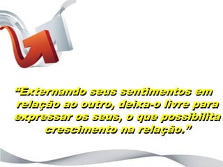 “o que está por trás das letras?”




“Externando seus sentimentos em
relação ao outro, deixa-o livre para
expressar os seus, o que possibilita
     crescimento na relação.”
 