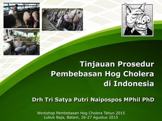 Tinjauan Prosedur
Pembebasan Hog Cholera
di Indonesia
Drh Tri Satya Putri Naipospos MPhil PhD
Workshop Pembebasan Hog Cholera Tahun 2015
Lubuk Baja, Batam, 26-27 Agustus 2015
 