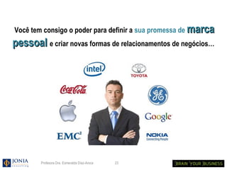 Você tem consigo o poder para definir a sua promessa de marca
pessoal e criar novas formas de relacionamentos de negócios…




        Profesora Dra. Esmeralda Díaz-Aroca   23
 