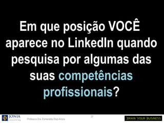 Em que posição VOCÊ
aparece no LinkedIn quando
 pesquisa por algumas das
    suas competências
      profissionais?
                                         37
   Profesora Dra. Esmeralda Díaz-Aroca
 