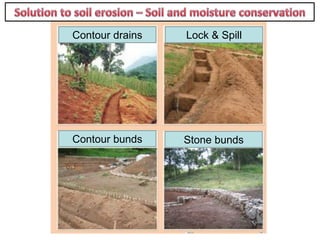 Contour drains Lock & Spill
Contour bunds Stone bunds
 