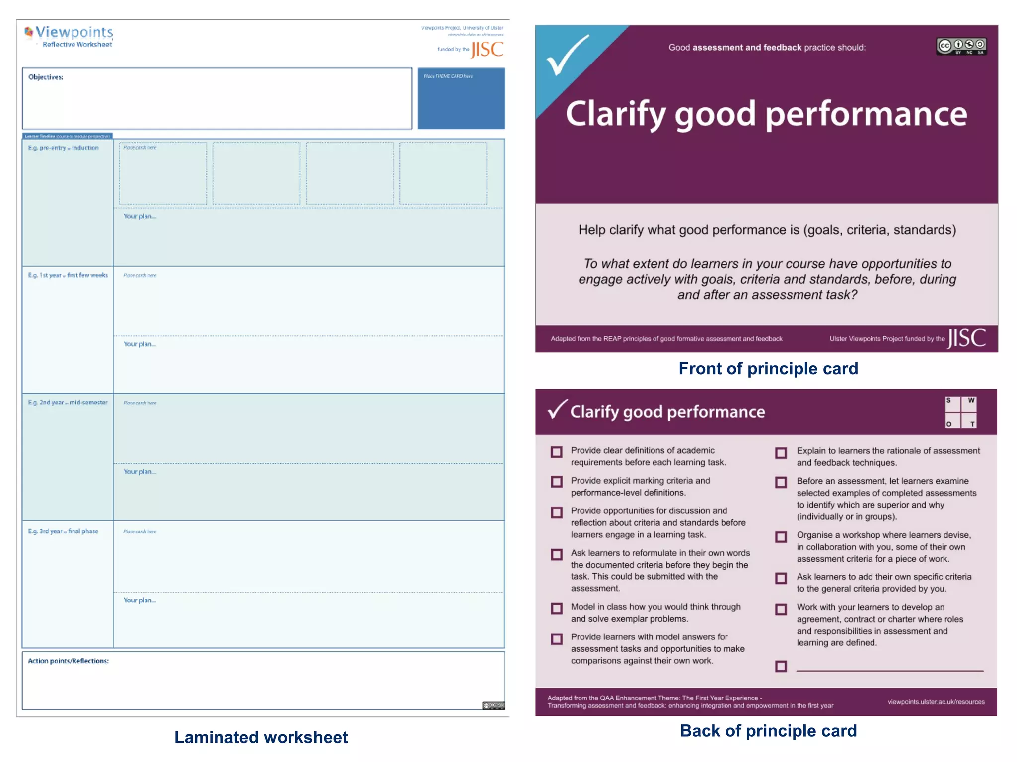 Laminated worksheet
Front of principle card
Back of principle card
 