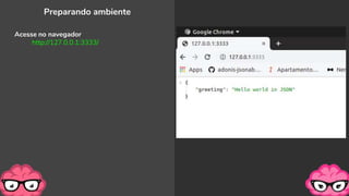 Preparando ambiente
Acesse no navegador
http://127.0.0.1:3333/
 
