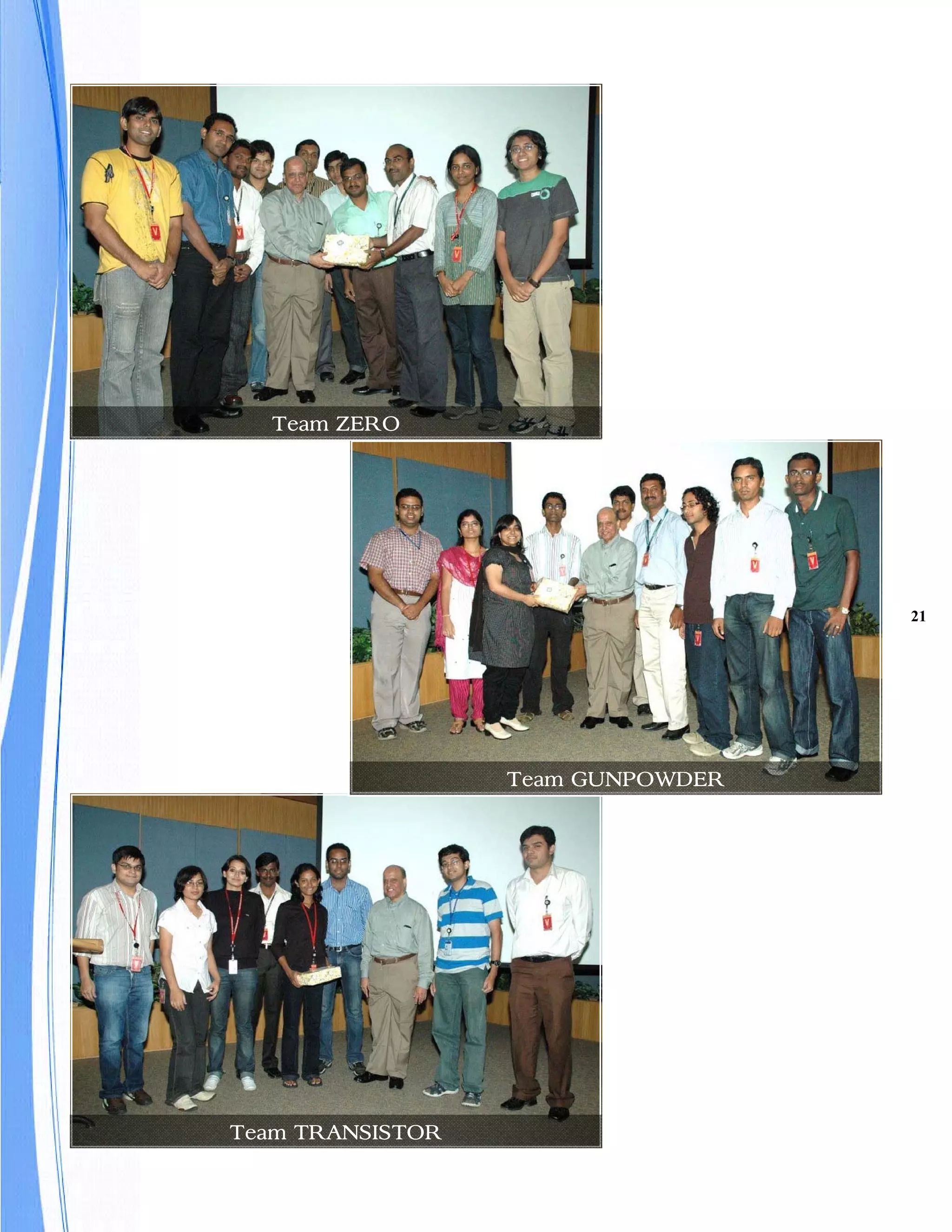 Team ZERO




                                   21




                  Team GUNPOWDER




Team TRANSISTOR
 