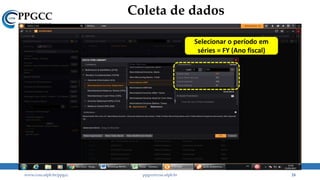 Coleta de dados
www.ccsa.ufpb.br/ppgcc ppgcc@ccsa.ufpb.br 24
Selecionar o período em
séries = FY (Ano fiscal)
 