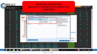 Coleta de dados
www.ccsa.ufpb.br/ppgcc ppgcc@ccsa.ufpb.br 71
Adicionando mais previsões:
Agora para o resultado de 2011 (prevista em
01/04/2010)
 