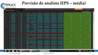 Previsão de analista (EPS – média)
www.ccsa.ufpb.br/ppgcc ppgcc@ccsa.ufpb.br 73
 