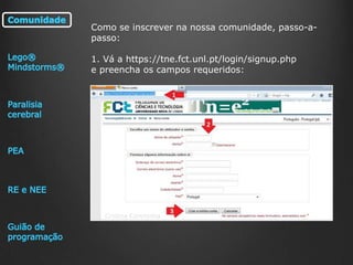 Como se inscrever na nossa comunidade, passo-apasso:
1. Vá a https://tne.fct.unl.pt/login/signup.php
e preencha os campos requeridos:

Cristina Conchinha

 