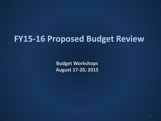 FY15-16 Proposed Budget Review
1
Budget Workshops
August 17-20, 2015
 