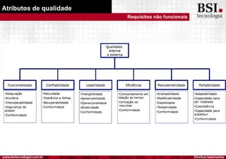 Direitos reservadoswww.bsitecnologia.com.br
Atributos de qualidade
Requisitos não funcionais
 