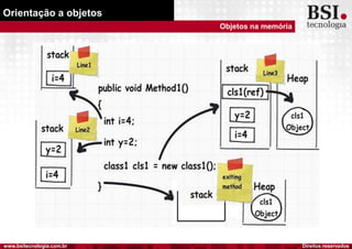 Direitos reservadoswww.bsitecnologia.com.br
Orientação a objetos
Objetos na memória
 