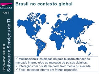 Ano II Brasil no contexto global Multinacionais instaladas no país buscam atender ao mercado interno e/ou ao mercado de países vizinhos. Interação com o sistema produtivo: média ou elevada.  Foco: mercado interno em franca expansão. 