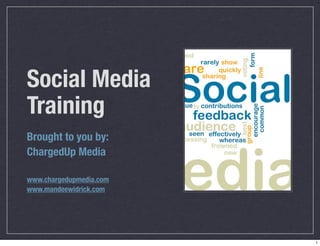 Social Media
Training
Brought to you by:
ChargedUp Media

www.chargedupmedia.com
www.mandeewidrick.com




                         1
 