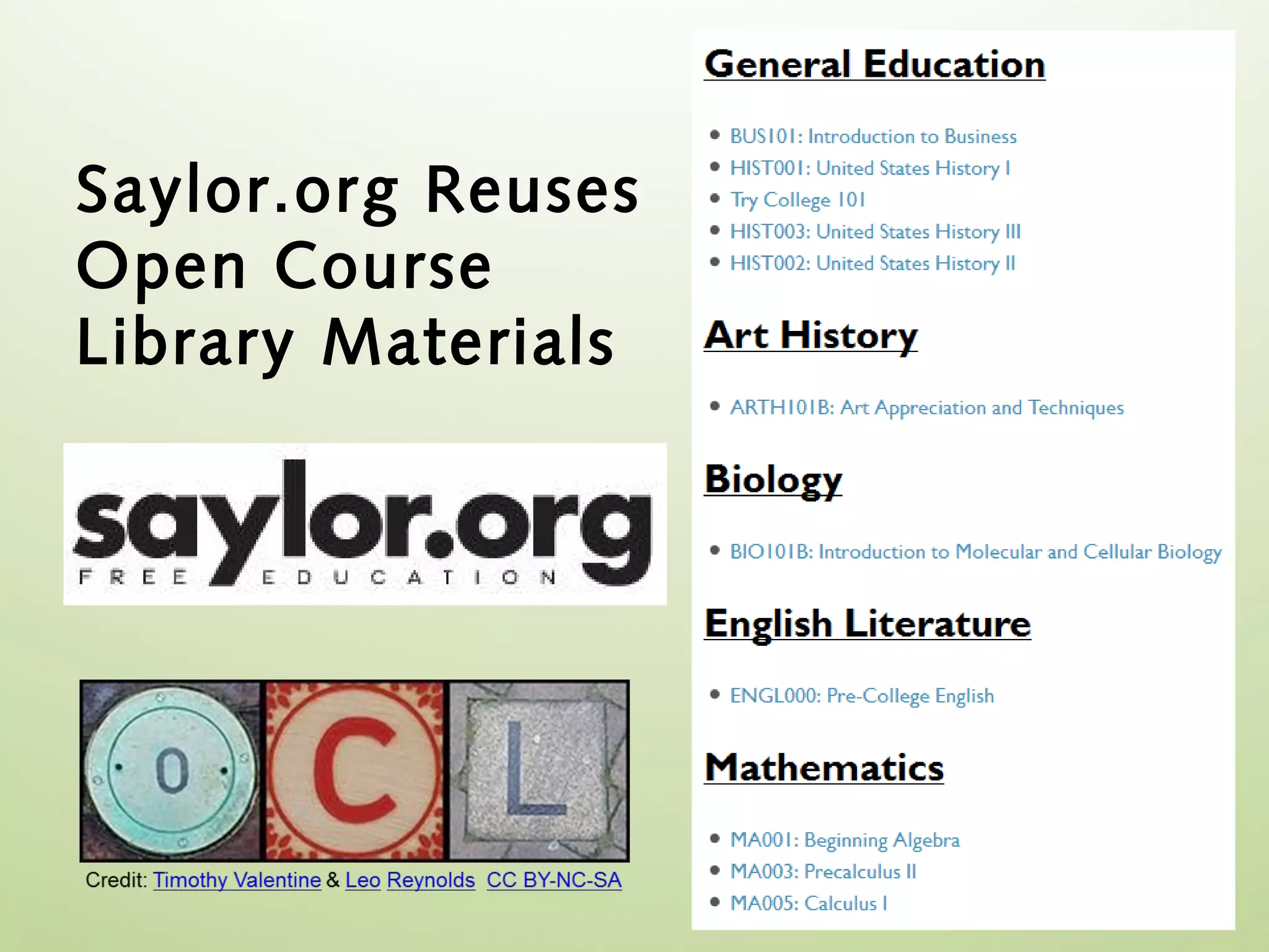 Saylor.org Reuses
Open Course
Library Materials
 