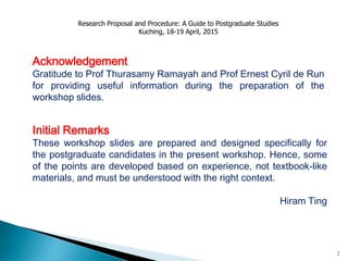 Workshop Slides on Research Proposal and Procedure 180415 | PDF