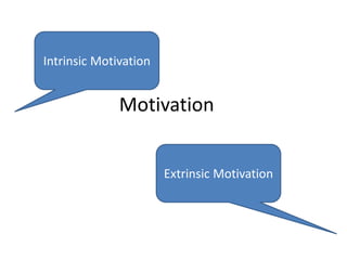 Motivation
Intrinsic Motivation
Extrinsic Motivation
 