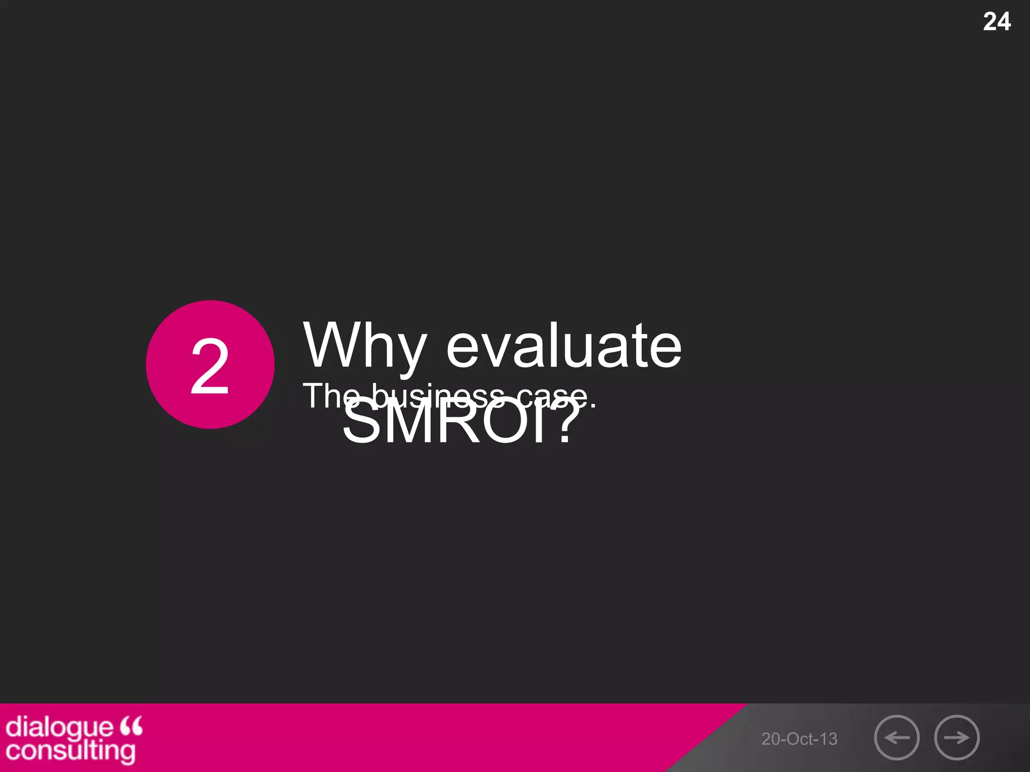 24

2

Why evaluate
The business case.
SMROI?

20-Oct-13

 