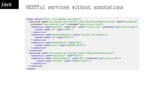 RESTful services without annotations
Java
 