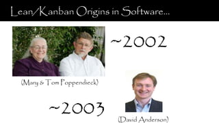 Lean/Kanban Origins in Software…
~2002
(Mary & Tom Poppendieck)
(David Anderson)
~2003
 