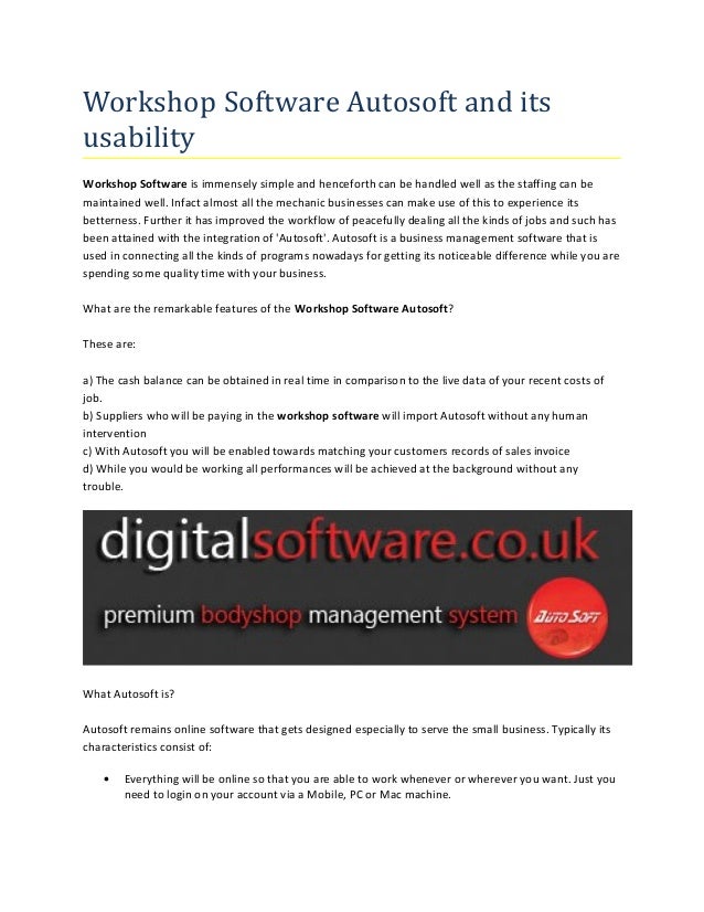 workshop software autosoft and its usability workshop software is immensely simple and henceforth can be handled