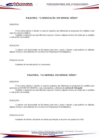 Workshops, palestras, processos