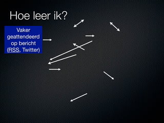 Hoe leer ik?
    Vaker
geattendeerd
  op bericht
(RSS, Twitter)
 