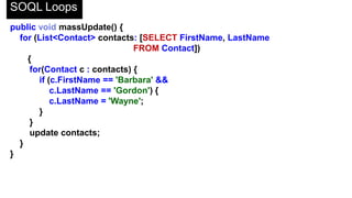 ReadOnly
<apex:page controller="SummaryStatsController" readOnly="true">
<p>Here is a statistic: {!veryLargeSummaryStat}</p>
</apex:page>
public class SummaryStatsController {
public Integer getVeryLargeSummaryStat() {
Integer closedOpportunityStats =
[SELECT COUNT() FROM Opportunity WHERE
Opportunity.IsClosed = true];
return closedOpportunityStats;
}
}
 