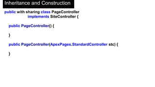 Controlling Redirect
//Stay on same page
return null;
//New page, no Viewstate
PageReference newPage = new Page.NewPage();
newPage.setRedirect(true);
return newPage;
//New page, retain Viewstate
PageReference newPage = new Page.NewPage();
newPage.setRedirect(false);
return newPage;
 