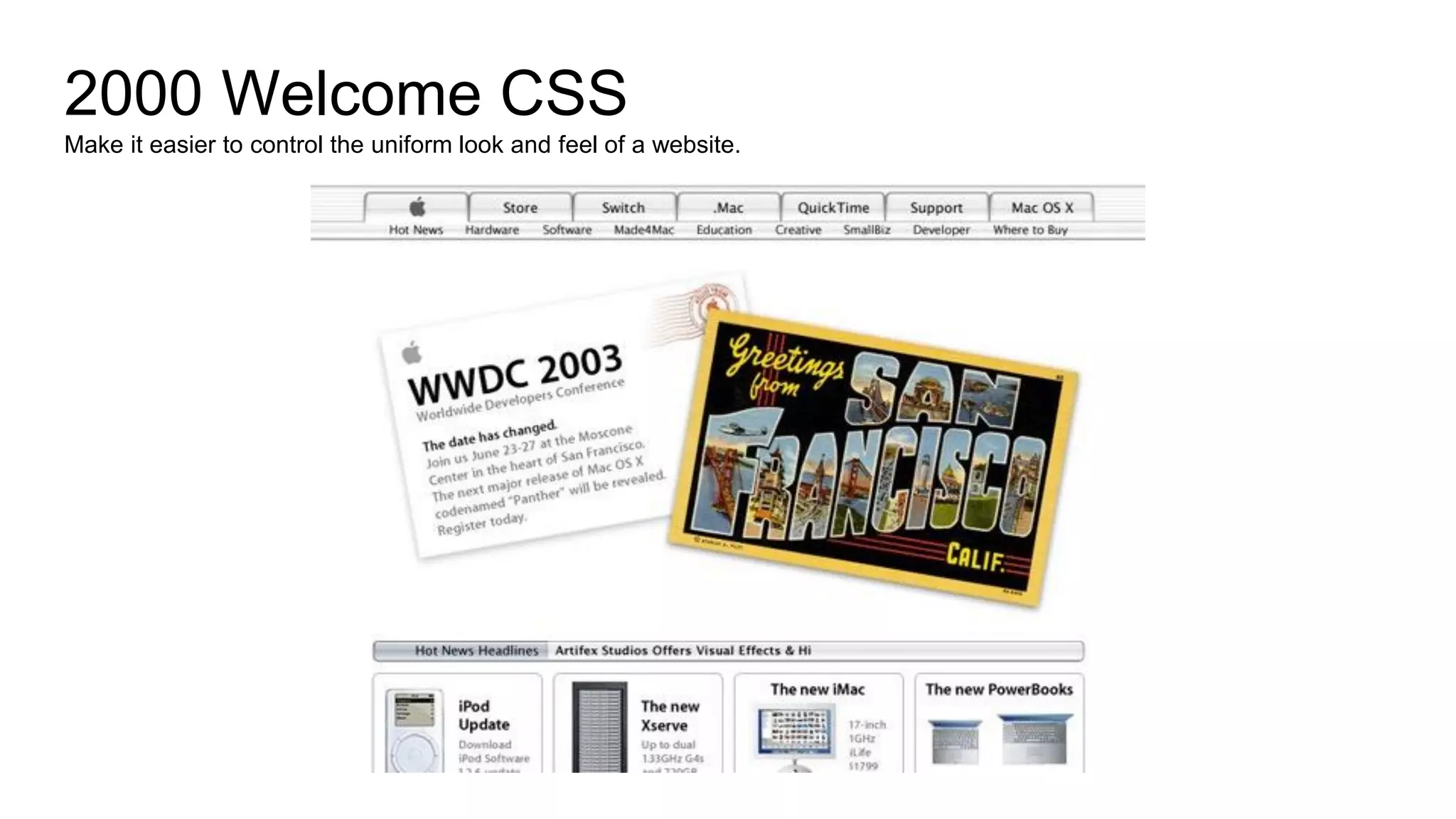2000 Welcome CSS
Make it easier to control the uniform look and feel of a website.
 